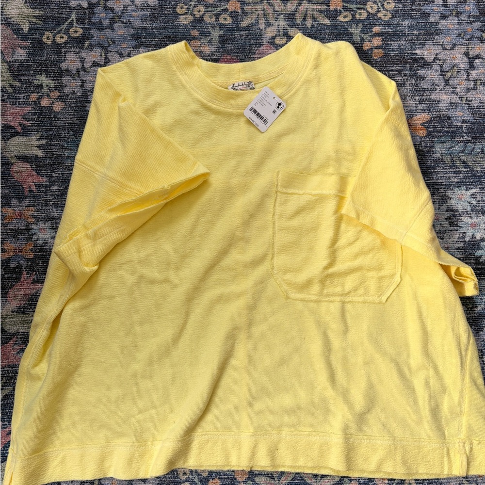 Free People Lemon Yellow Short Sleeve Tee